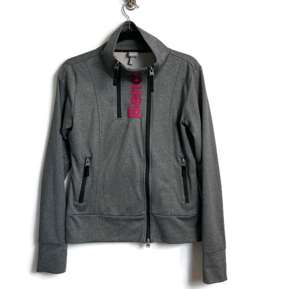Bench Urbanwear Asymmetric Zip Front Jacket Sweater Grey/Pink Funnel Neck Sz M